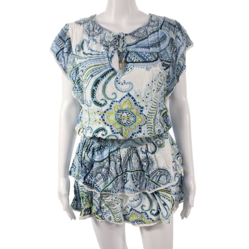 Melissa Odabash Womens Blouson Dress Multicolor Paisley Short Sleeve Size M